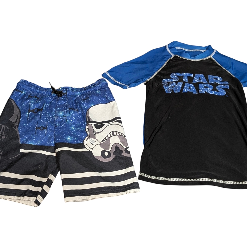 Youth Star Wars Matching Swim Trunks & Rash Guard Size Small